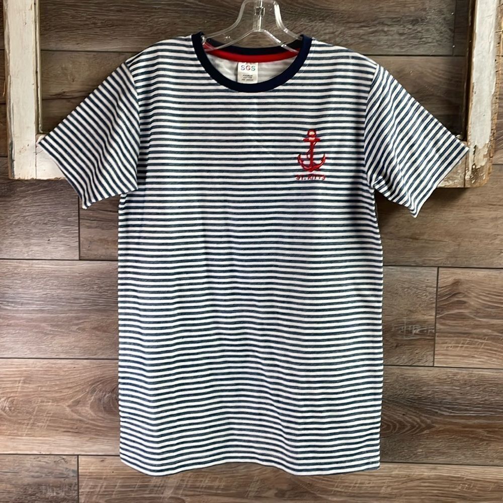 SGS ST.KITTS Nautical Scoop Neck Short Sleeve Cotton Top | Small Red,White,Blue